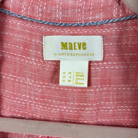 Anthropologie Maeve Felicity Sleeveless Button Front Linen Top Light Red SZ US 6 - Picture 4 of 11
